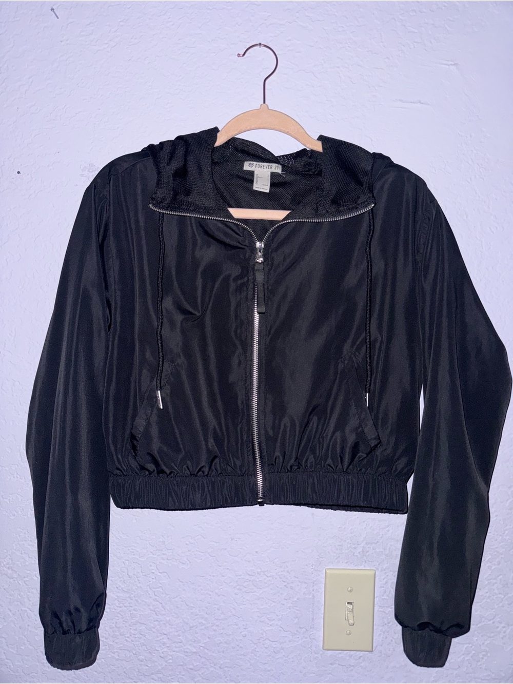 Forever 21 Black Hooded Zip Windbreaker Jacket